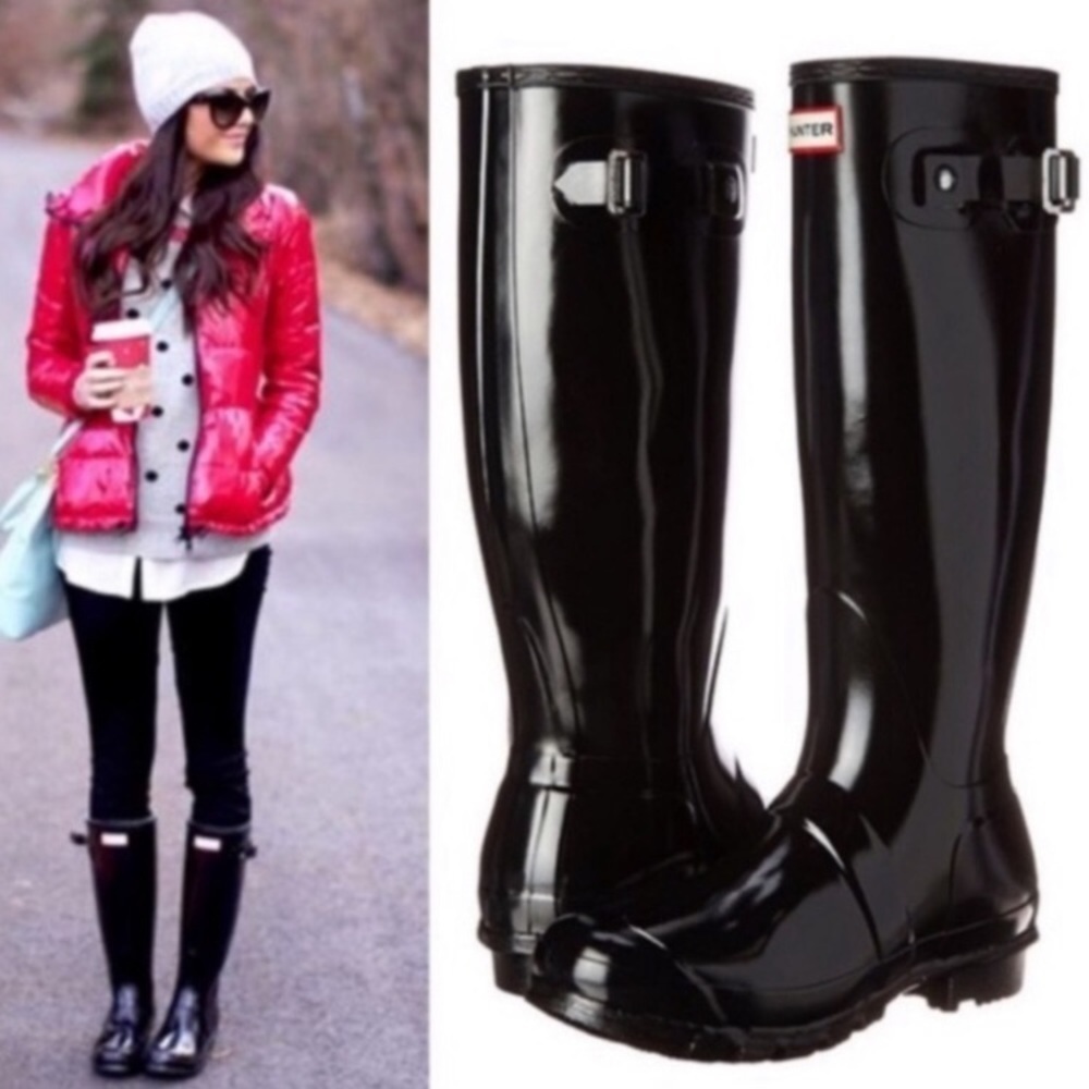 Hunter Original Tall Black Gloss Pull On Rain Boots - Picture 16 of 16